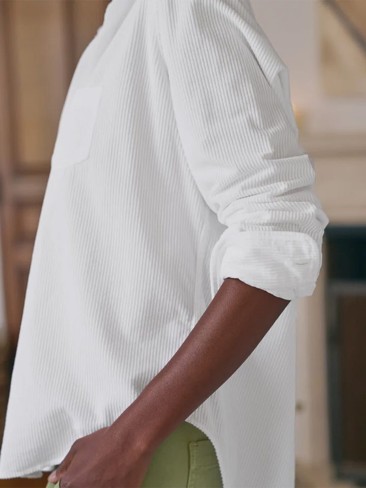 Eileen Relaxed Button Up Shirt in White Corduroy