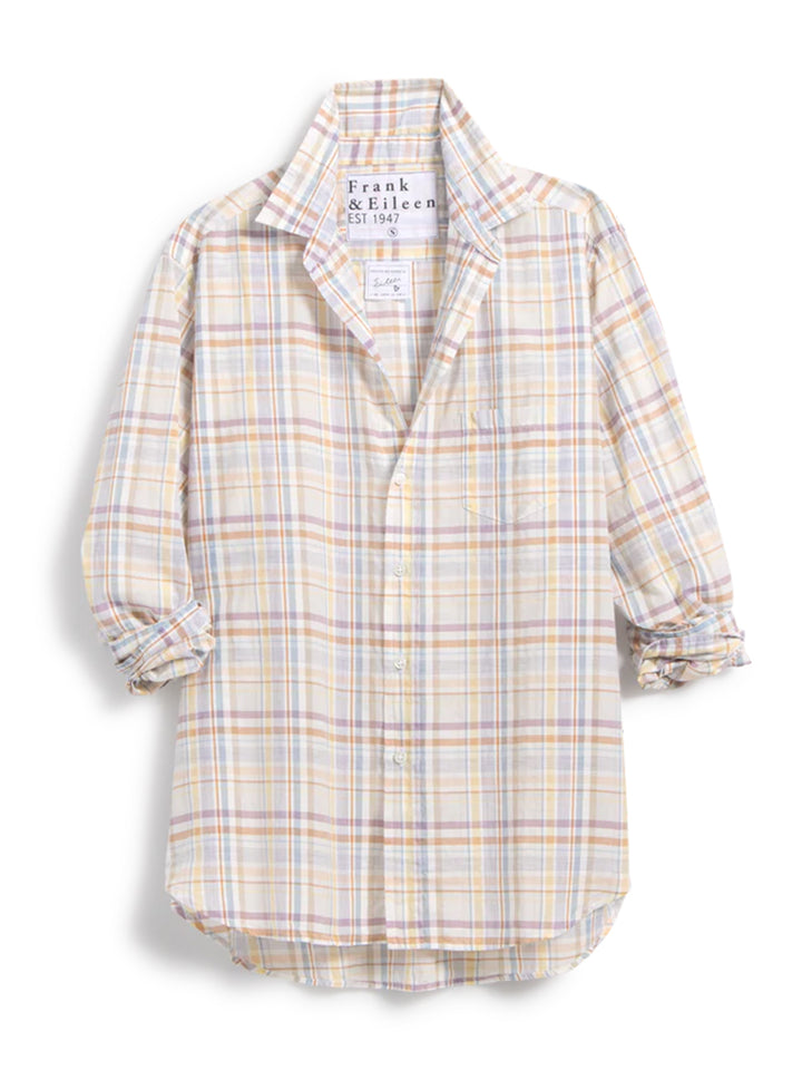 Eileen Relaxed Button-Up in Sand and Purple Plaid