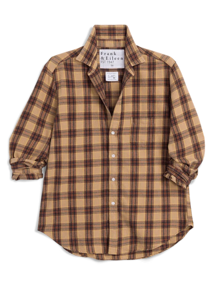 Eileen Relaxed Button Down in Gold and Brown with Black Plaid
