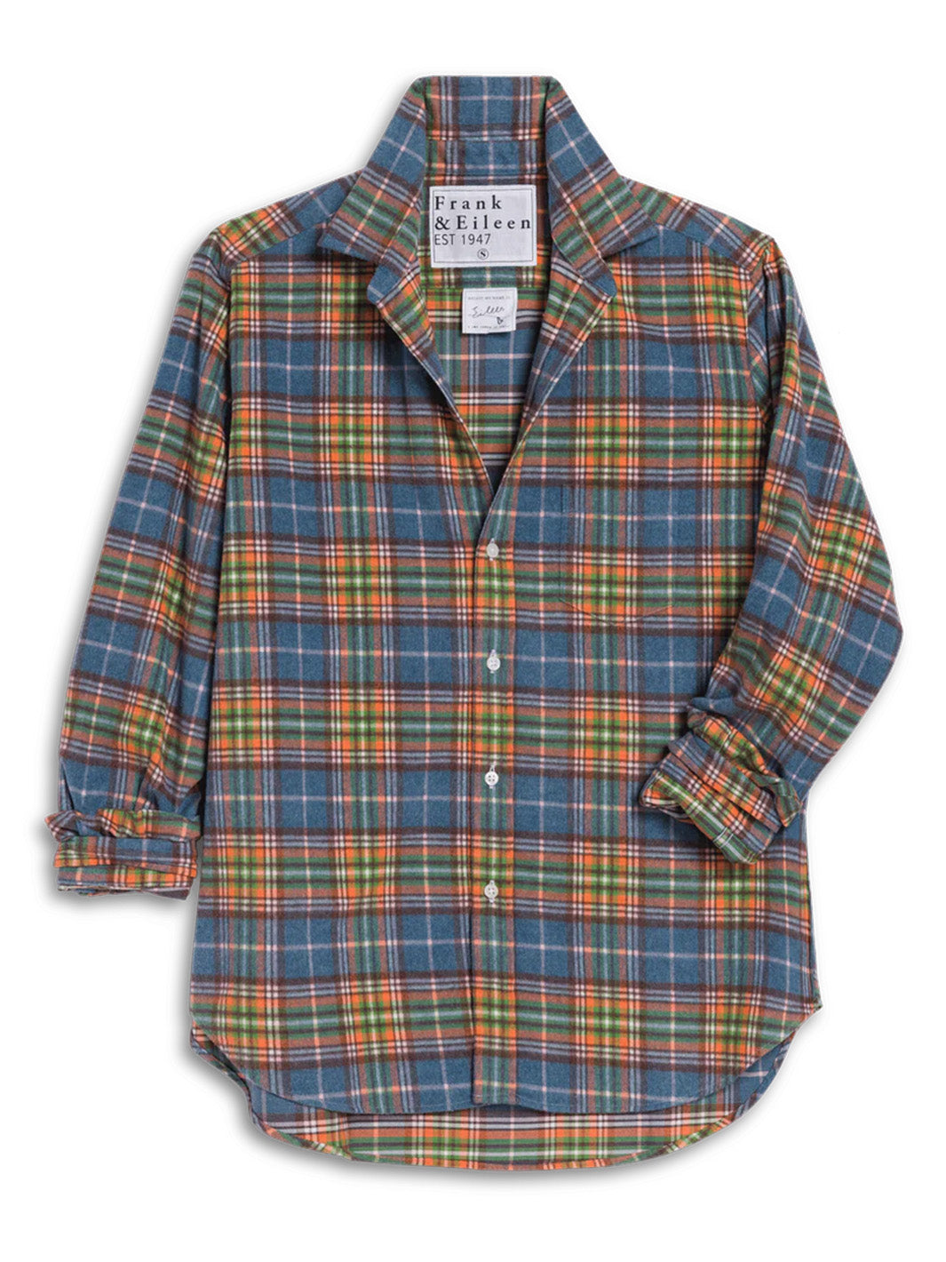 Eileen Relaxed Button Up Shirt in Orange and Green with Blue Plaid