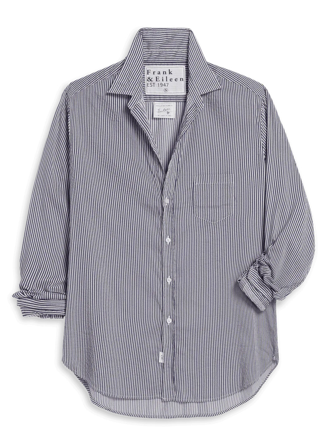 Eileen Relaxed Button Up Shirt in Navy with White Stripe