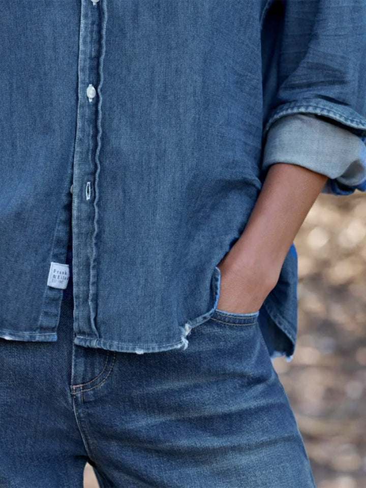 Eileen Relaxed Button-Up Shirt in Distressed Indigo Wash