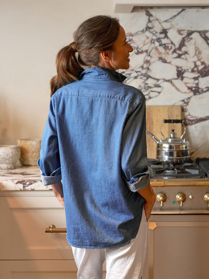 Eileen Relaxed Button-Up Shirt in Vintage Stonewashed Indigo