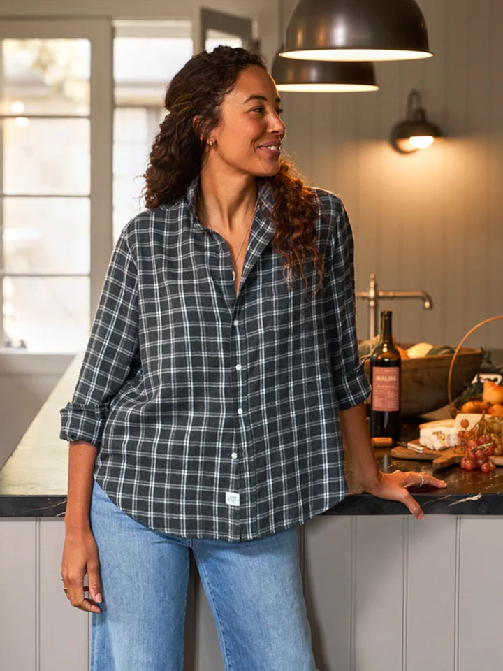 Eileen Relaxed Button-Up Shirt in Dark Grey Plaid