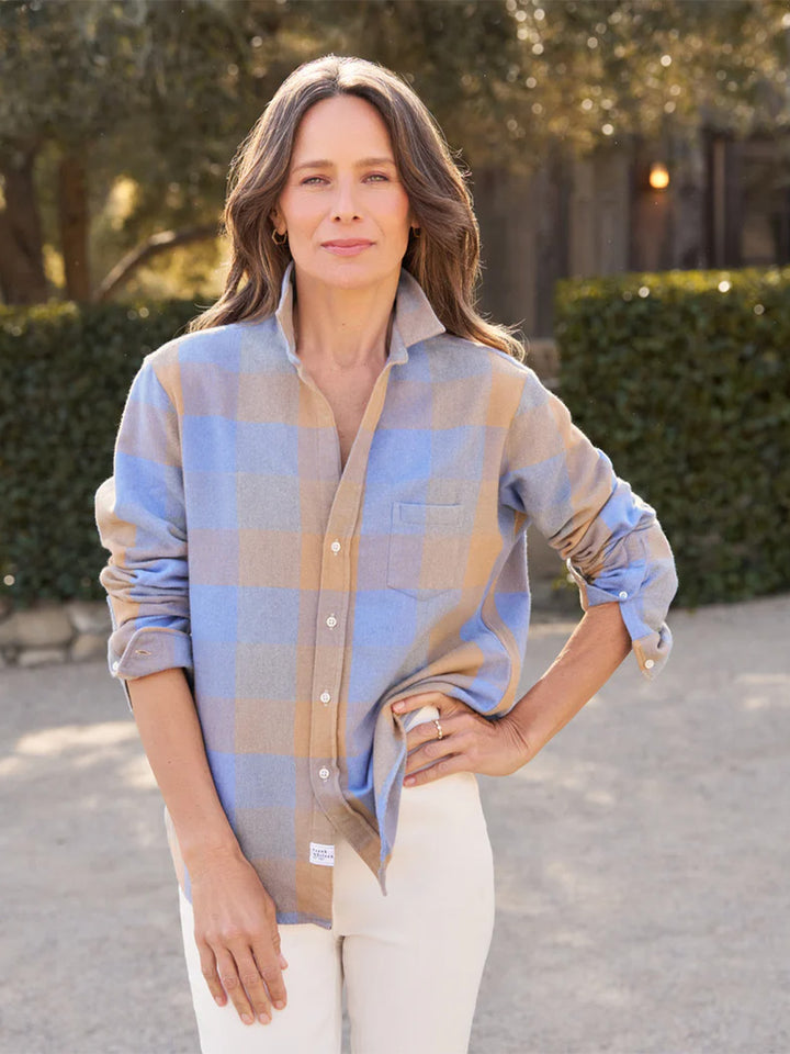Eileen Relaxed Button Up Shirt in Light Blue Camel