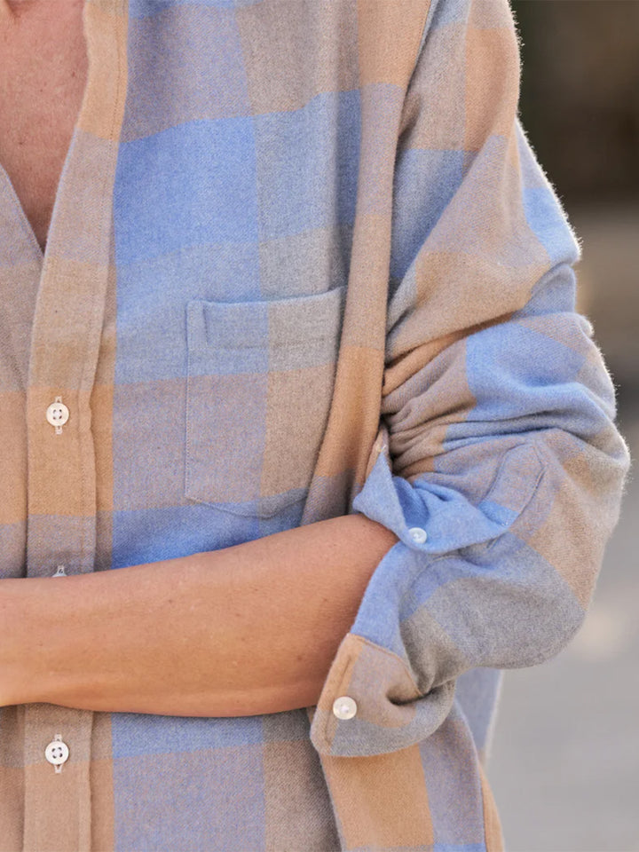 Eileen Relaxed Button Up Shirt in Light Blue Camel