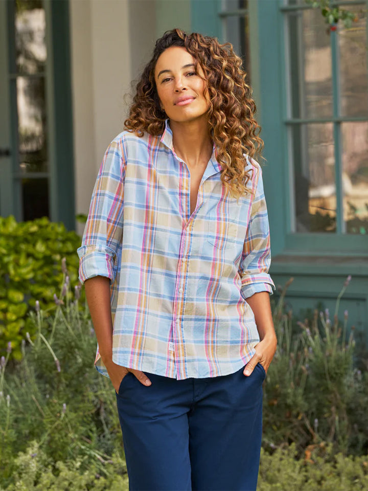 Eileen Relaxed Button-Up Shirt in Blue and Orange Plaid