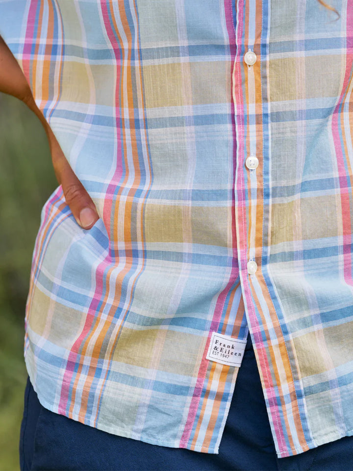 Eileen Relaxed Button-Up Shirt in Blue and Orange Plaid