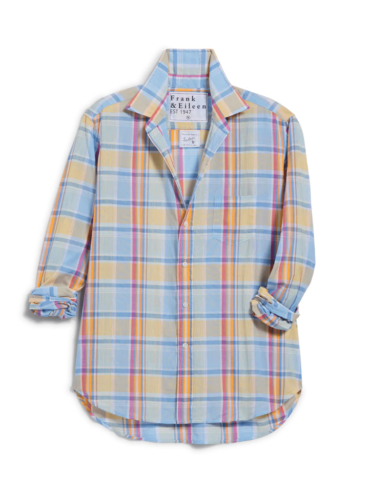 Eileen Relaxed Button-Up Shirt in Blue and Orange Plaid