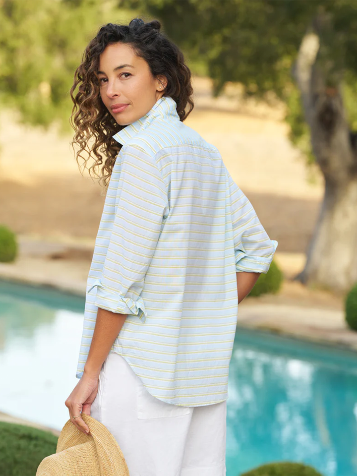 Eileen Relaxed Button-Up in Blue Green Stripe