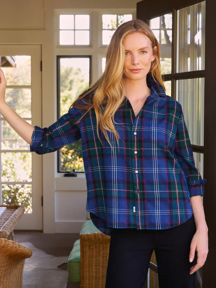 Eileen Relaxed Button-Up in Blue and Green Plaid