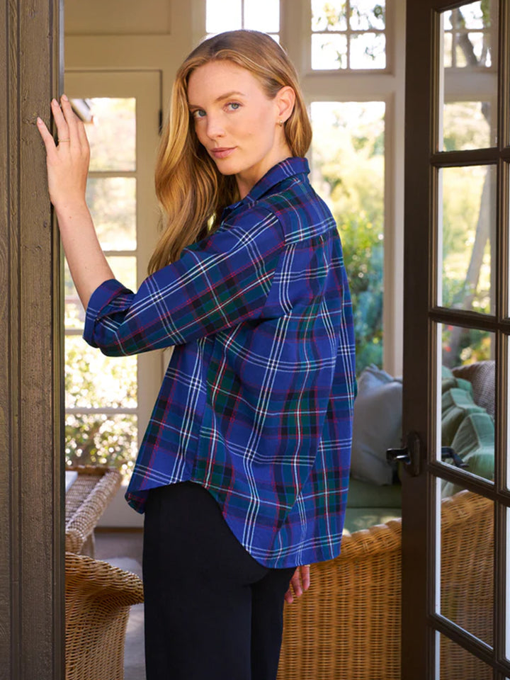 Eileen Relaxed Button-Up in Blue and Green Plaid