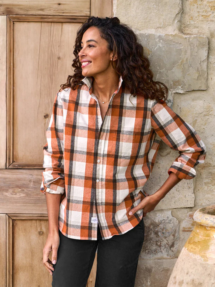 Eileen Relaxed Button-Up in Pumpkin and Brown Plaid