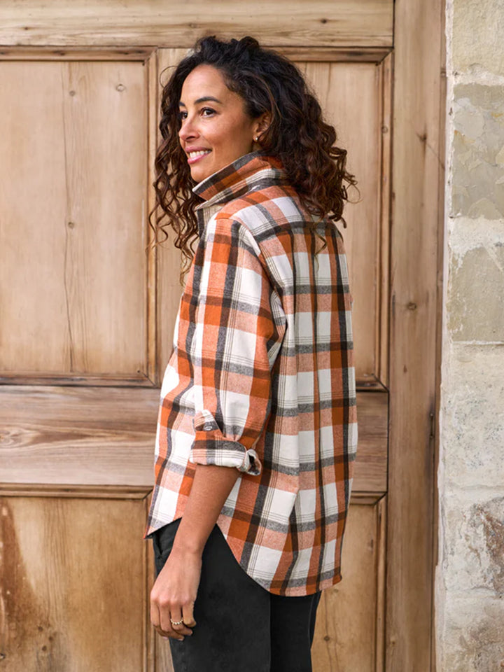 Eileen Relaxed Button-Up in Pumpkin and Brown Plaid