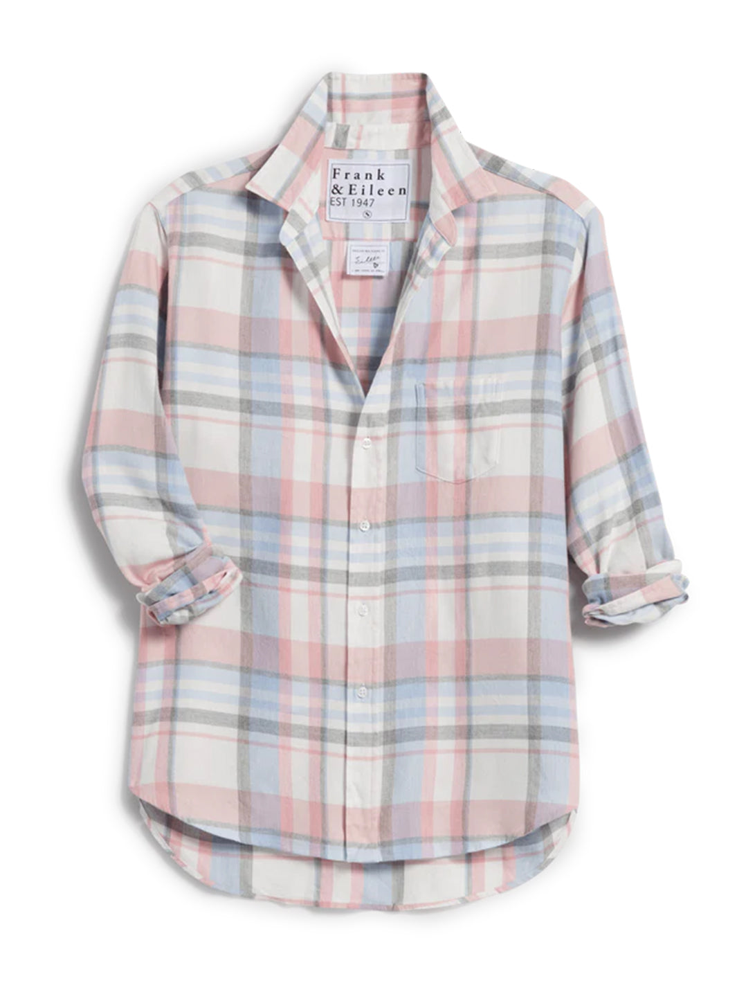 Eileen Relaxed Button-Up in Pink and Blue Grey Plaid