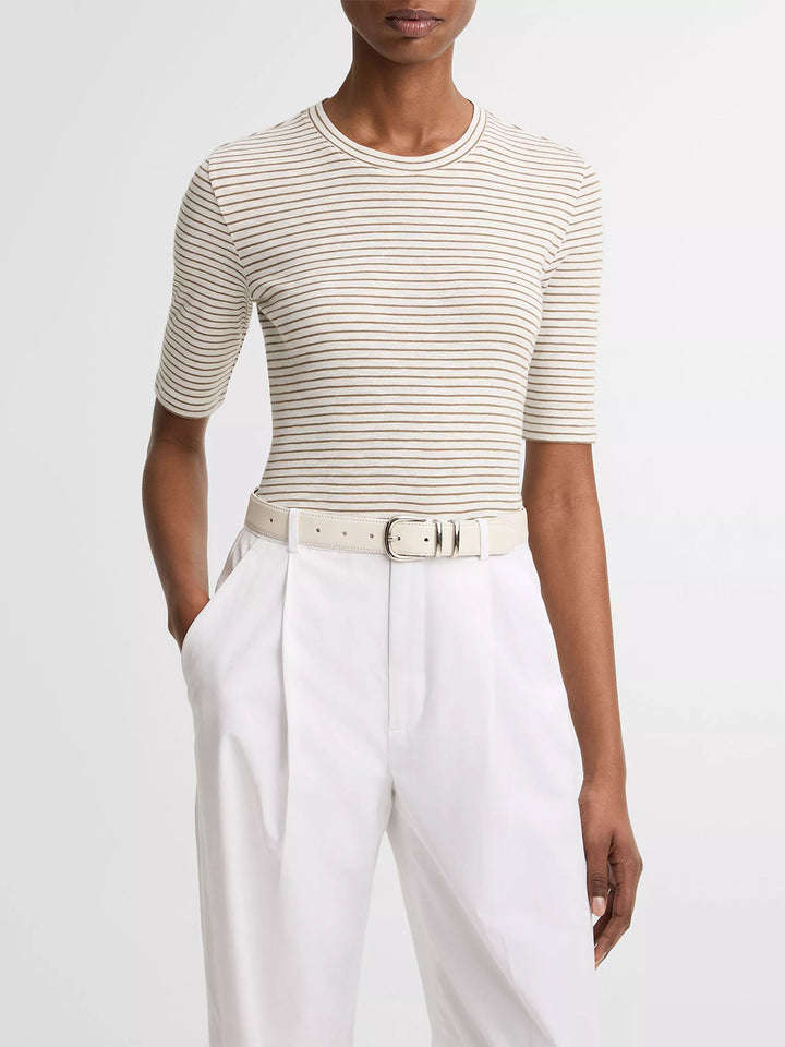 Striped Cotton-Blend Elbow-Sleeve T-Shirt in Tapenade Combo