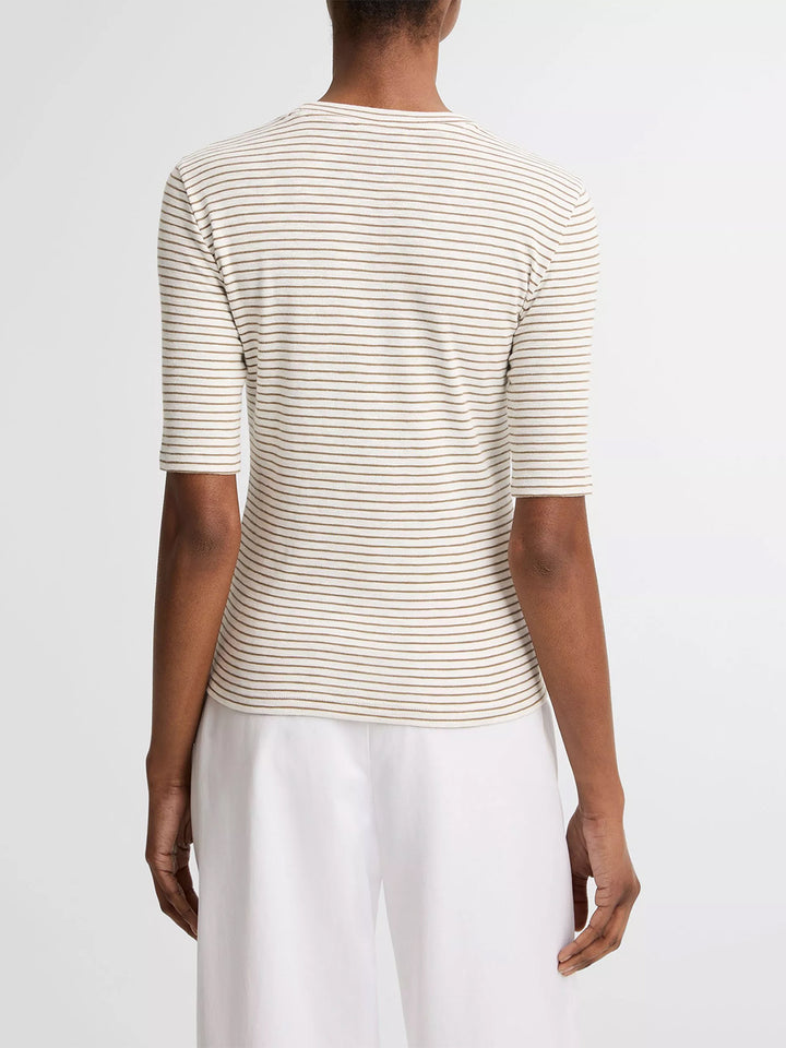 Striped Cotton-Blend Elbow-Sleeve T-Shirt in Tapenade Combo