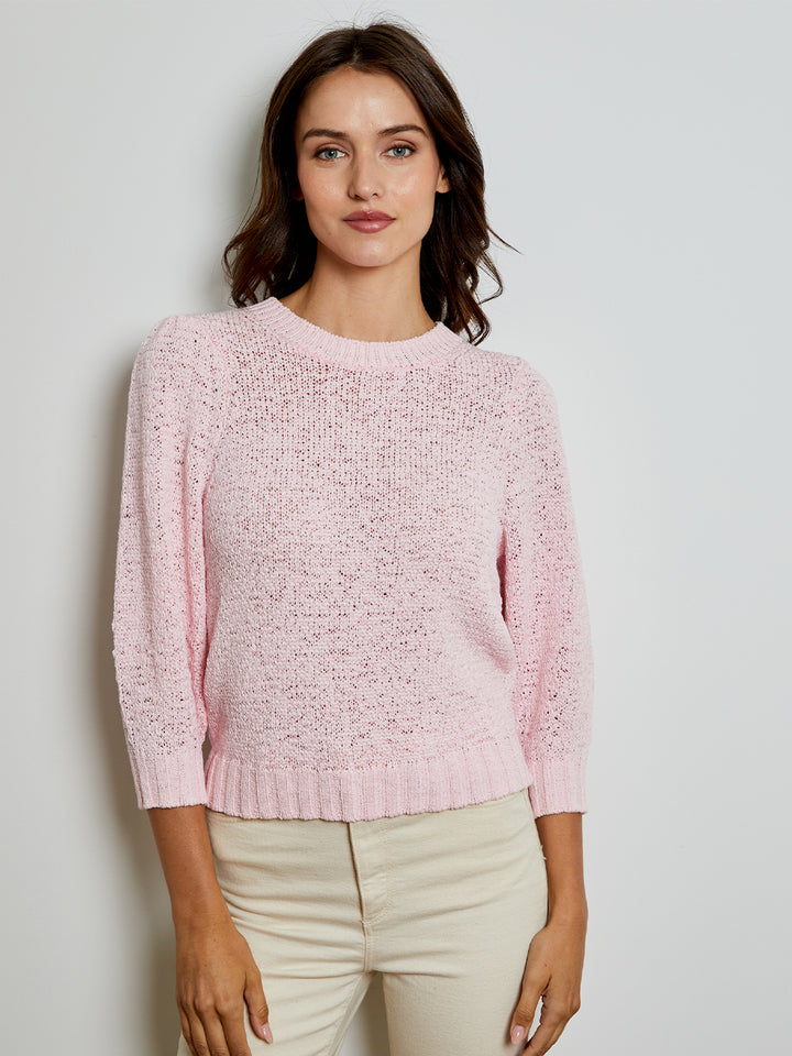 Elbow Puff Sleeve Sweater in Pink Posies