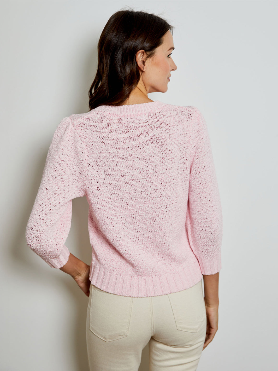 Elbow Puff Sleeve Sweater in Pink Posies