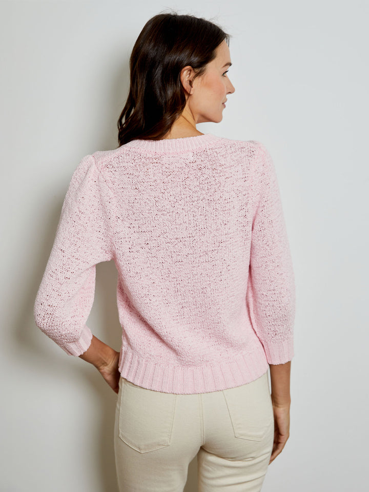 Elbow Puff Sleeve Sweater in Pink Posies