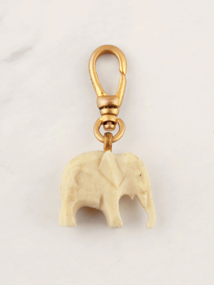 Elephant Carved Bone Charm in White