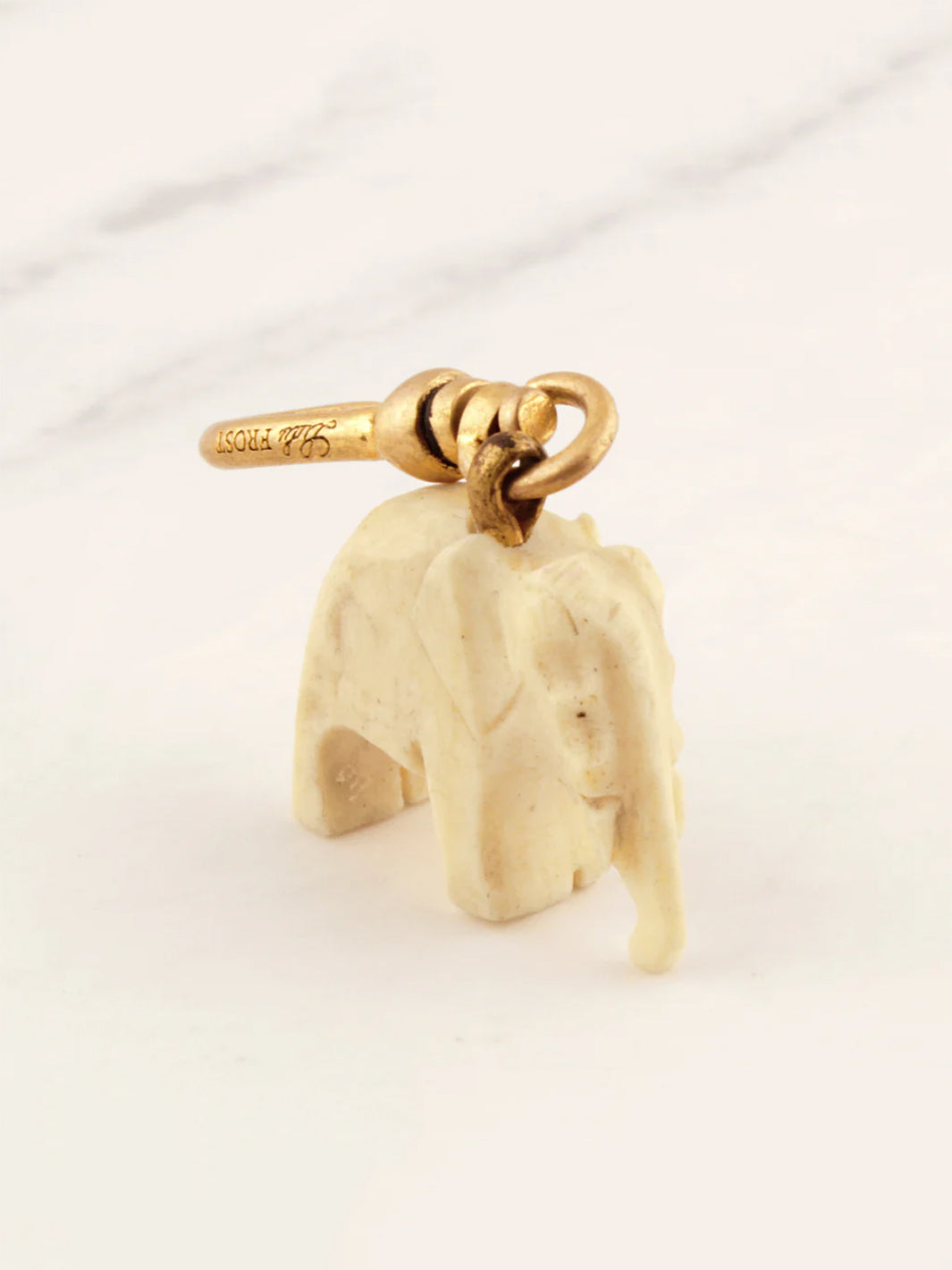 Elephant Carved Bone Charm in White