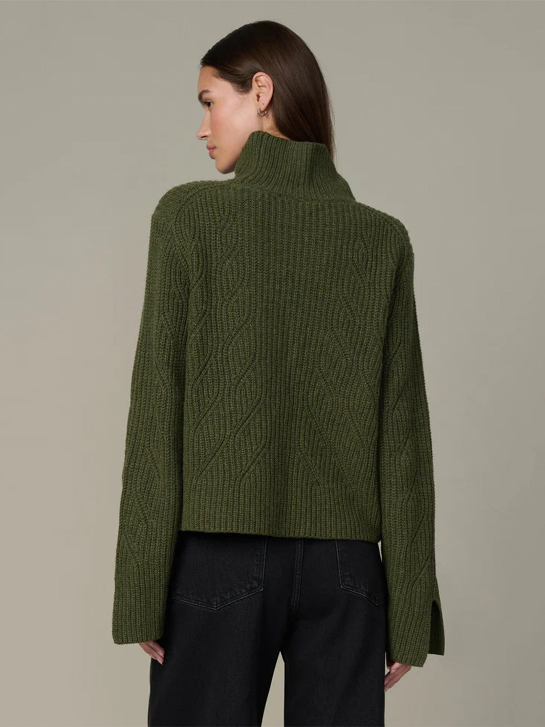 The Ella Cable Knit Funnel Neck Sweater in Winter Moss