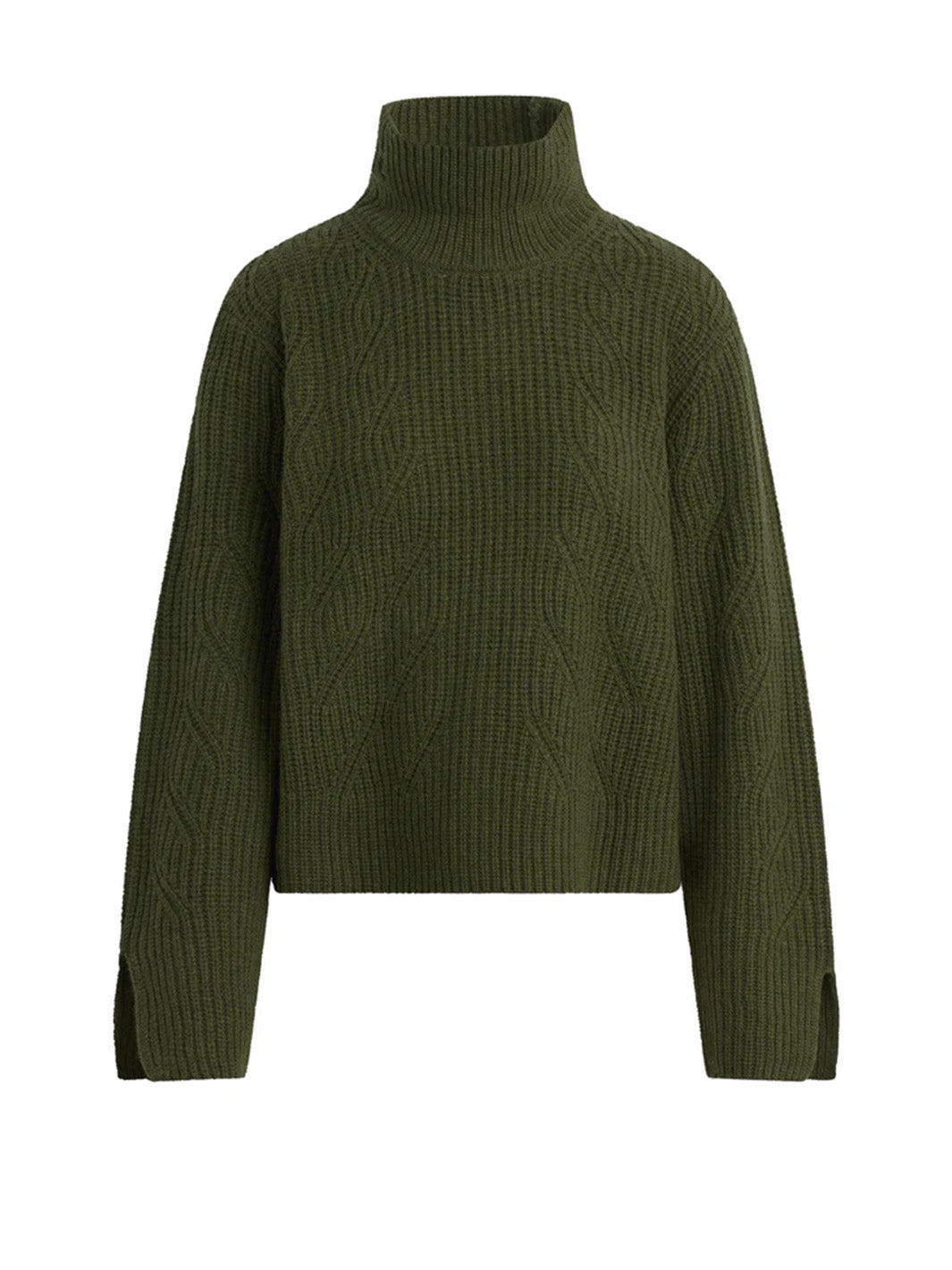 The Ella Cable Knit Funnel Neck Sweater in Winter Moss