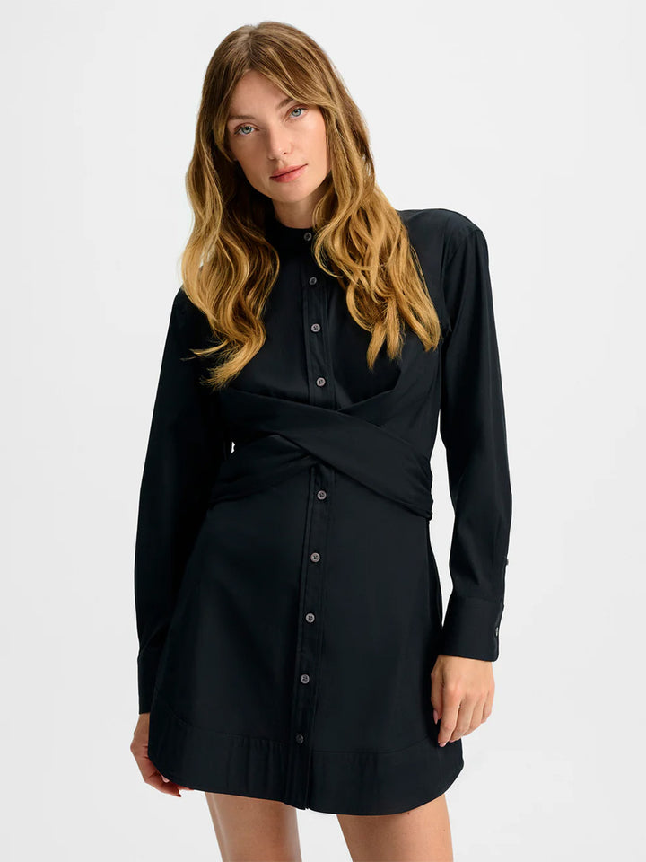Ellers Mini Wrap Shirtdress in Black