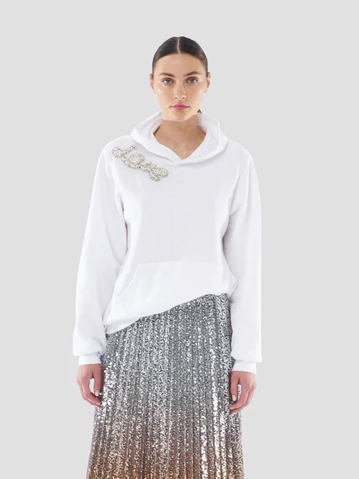 Love Embellished Sweatshirt in Snow White