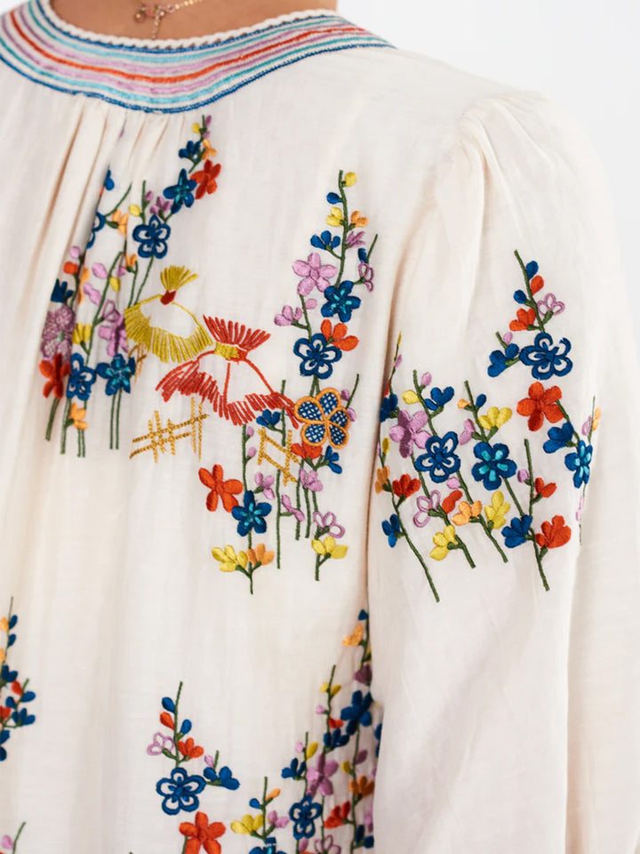 Emi Embroidered Jacket in Ecru