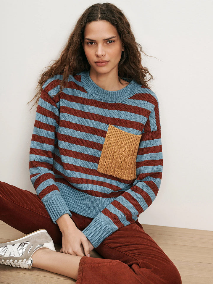 Emile Striped Pullover in Blue and Red Contrast Pocket Sweater
