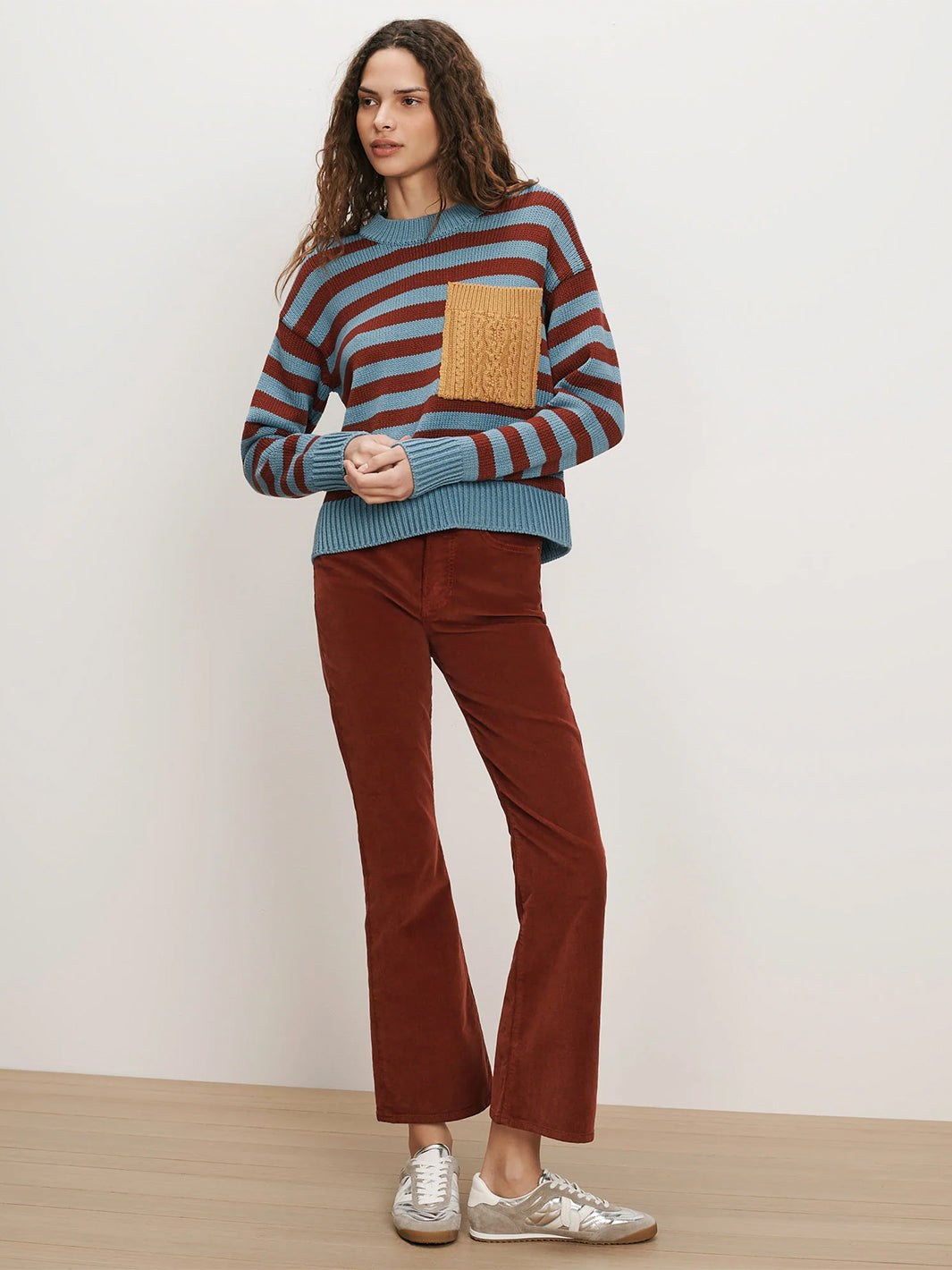Emile Striped Pullover in Blue and Red Contrast Pocket Sweater