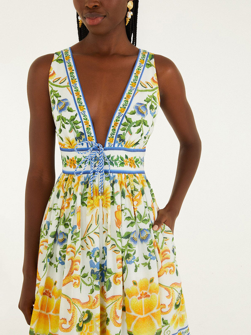 Emily Floral Tapestry Midi Dress in Off White