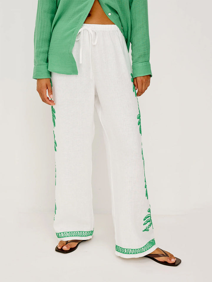 Emmie Pant in Emerald Palms Embroidery