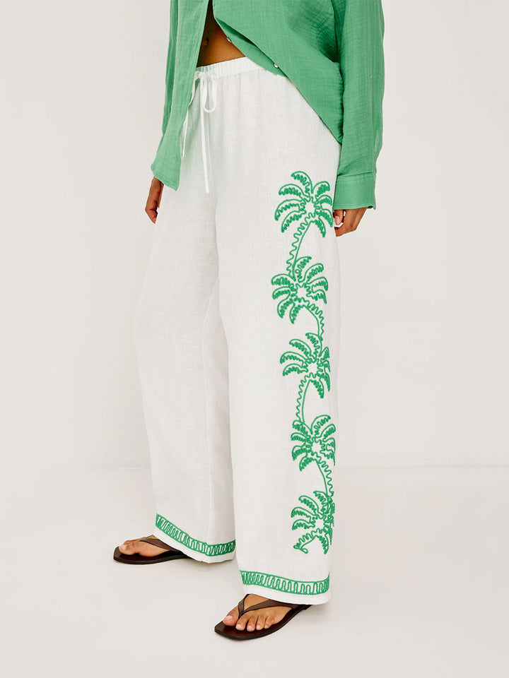 Emmie Pant in Emerald Palms Embroidery