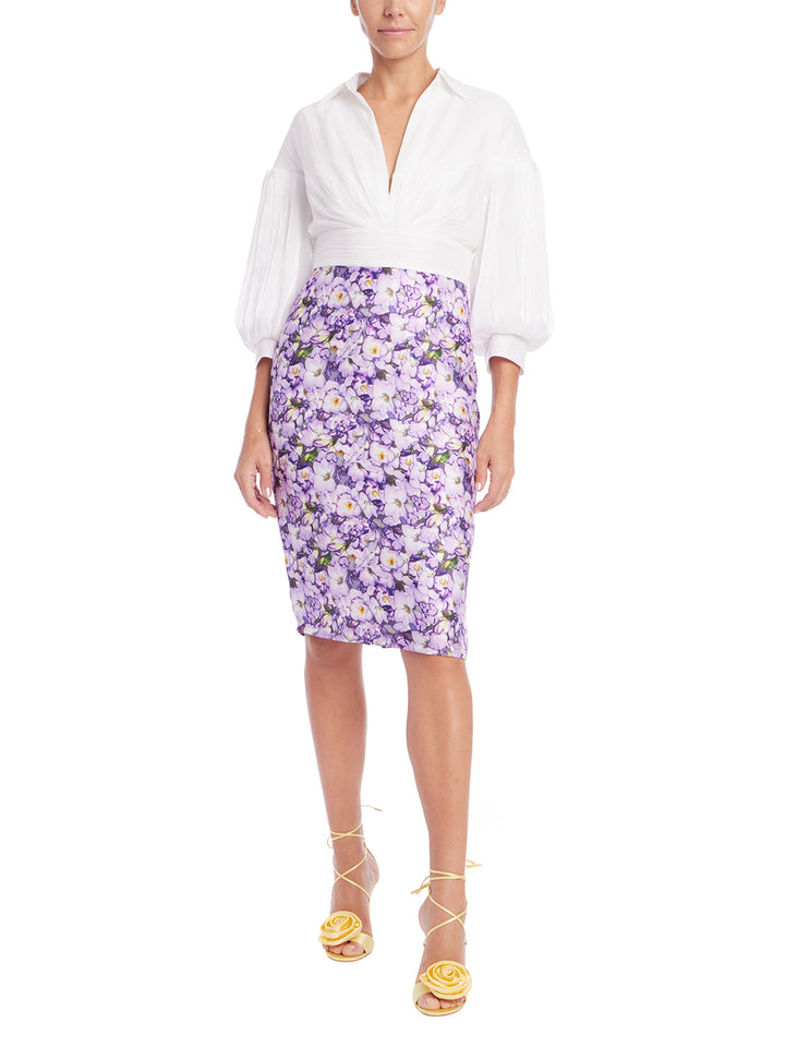 Empire Waist Combo Shirt Dress in Lilac