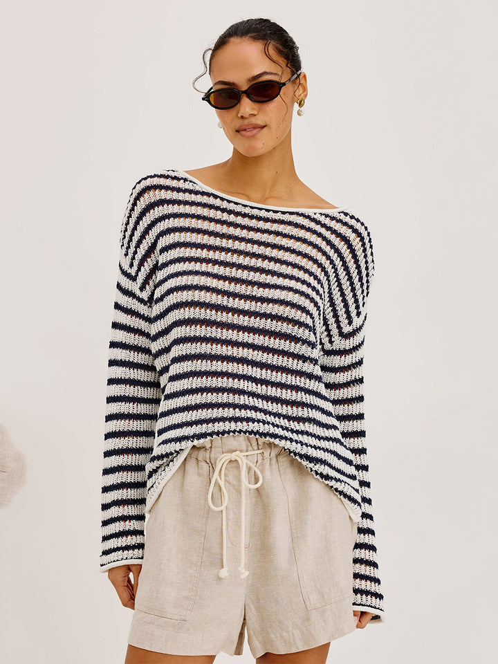 Evangeline Sweater in Ivory Indigo Stripe