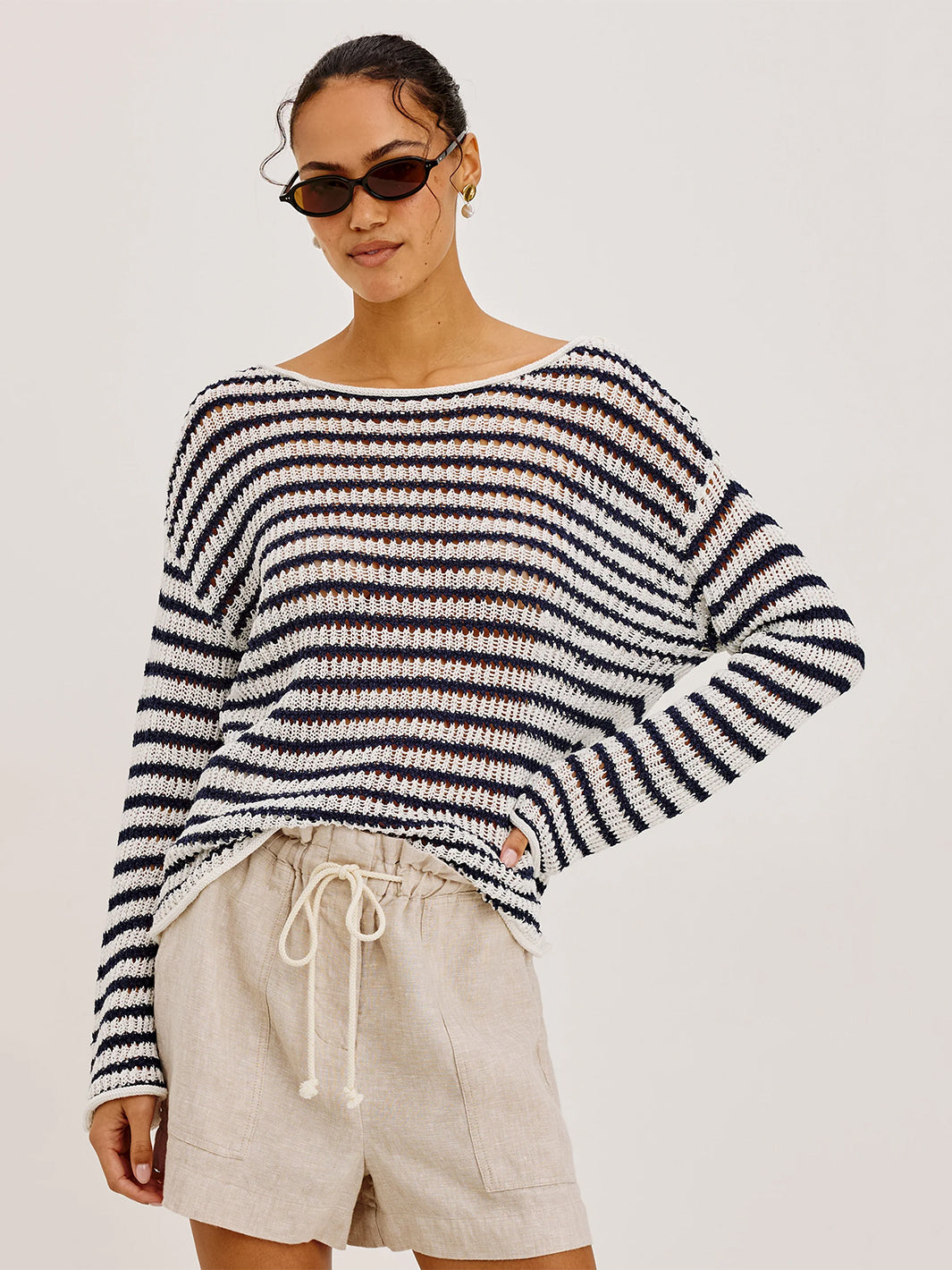 Evangeline Sweater in Ivory Indigo Stripe