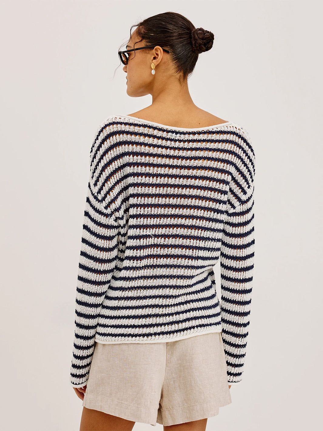 Evangeline Sweater in Ivory Indigo Stripe