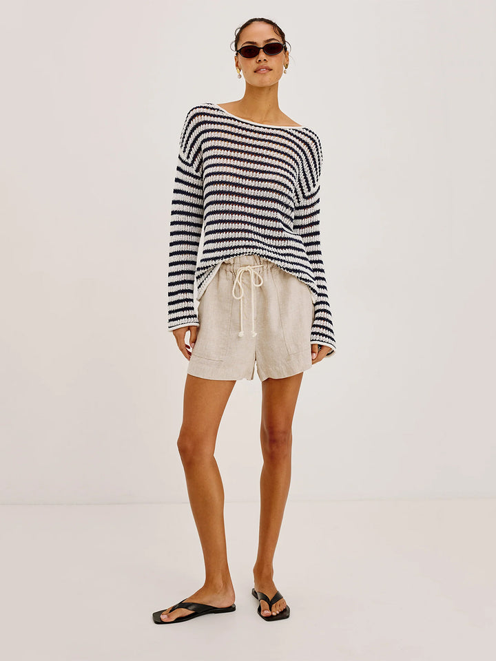 Evangeline Sweater in Ivory Indigo Stripe