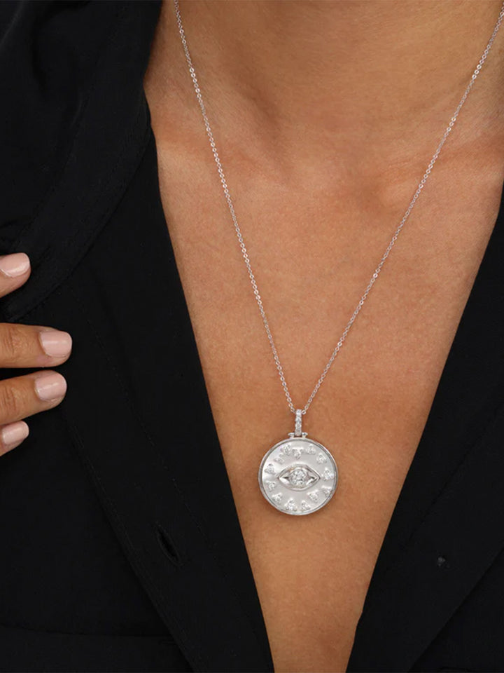 Evil Eye Medallion Necklace in Silver