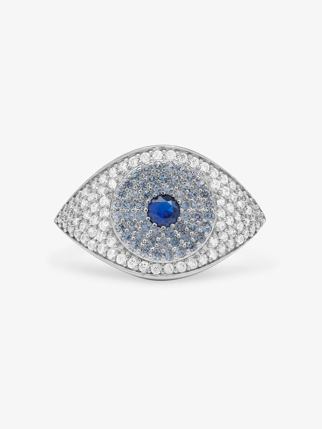 Blue Evil Eye Ring in Silver|White Diamondettes