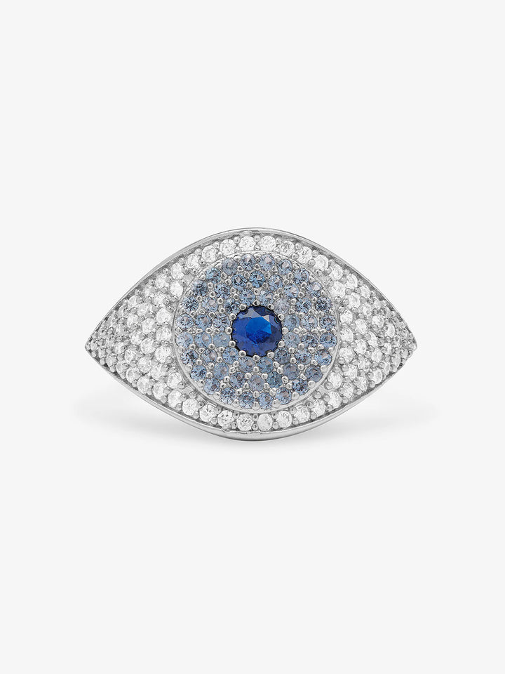 Blue Evil Eye Ring in Silver|White Diamondettes