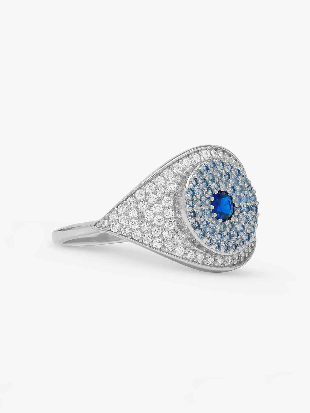 Blue Evil Eye Ring in Silver|White Diamondettes