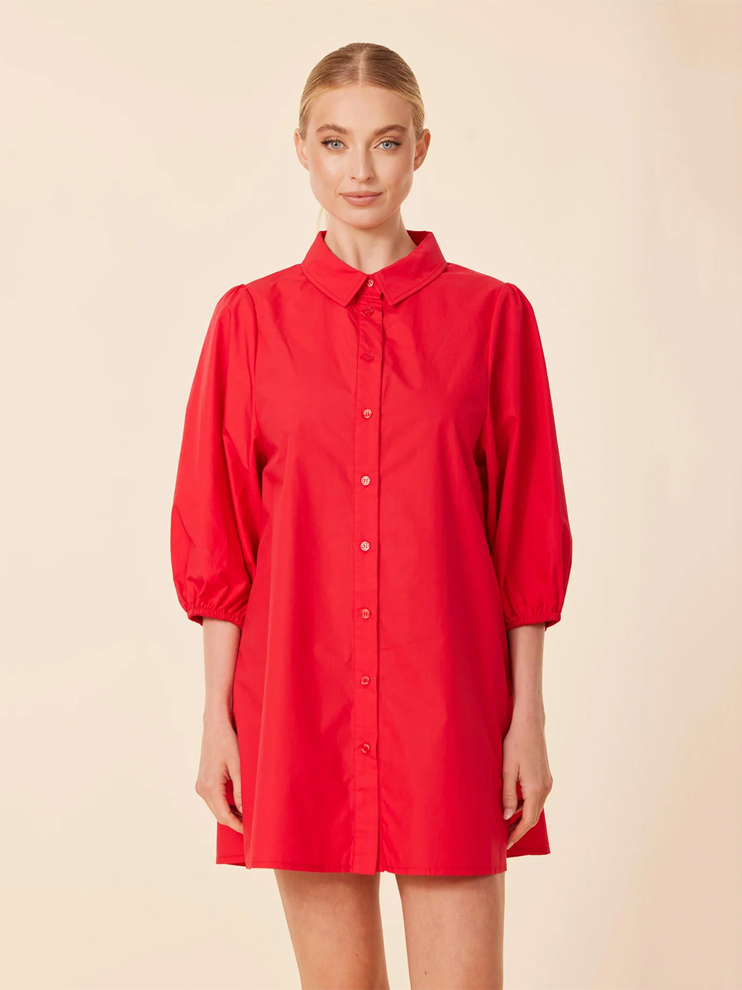 Poplin Exaggerated Sleeve Dress/Tunic in Red