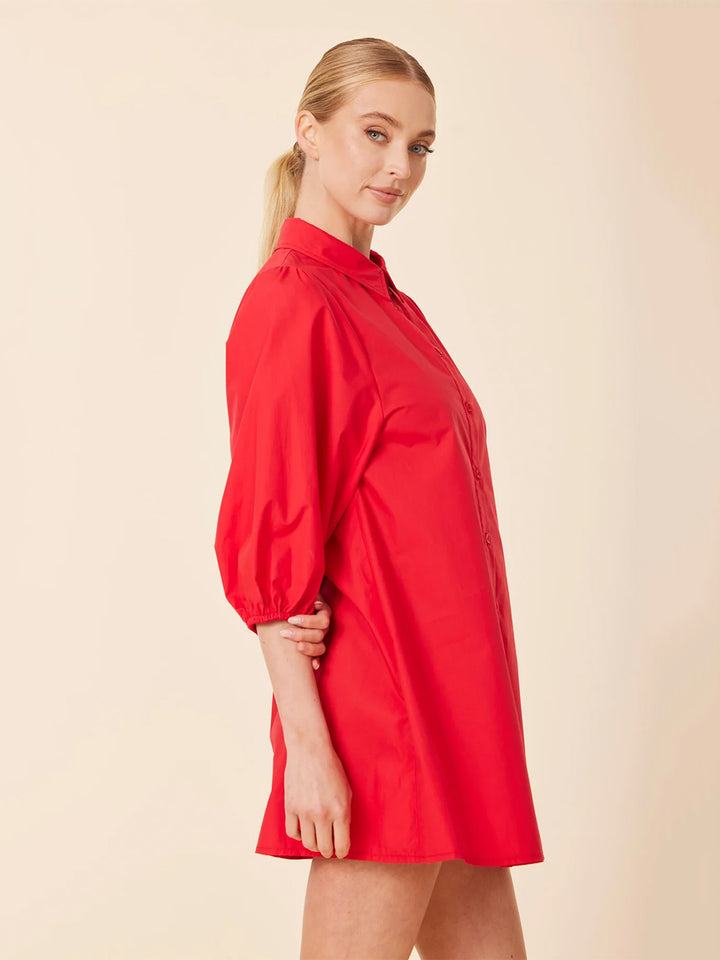 Poplin Exaggerated Sleeve Dress/Tunic in Red