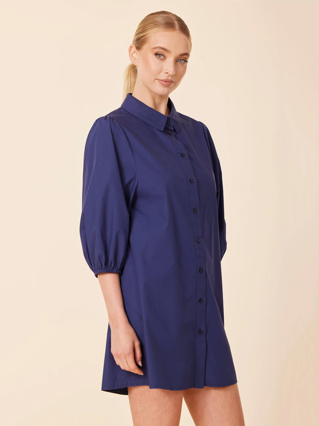 Poplin Exaggerated Sleeve Dress/Tunic in Navy