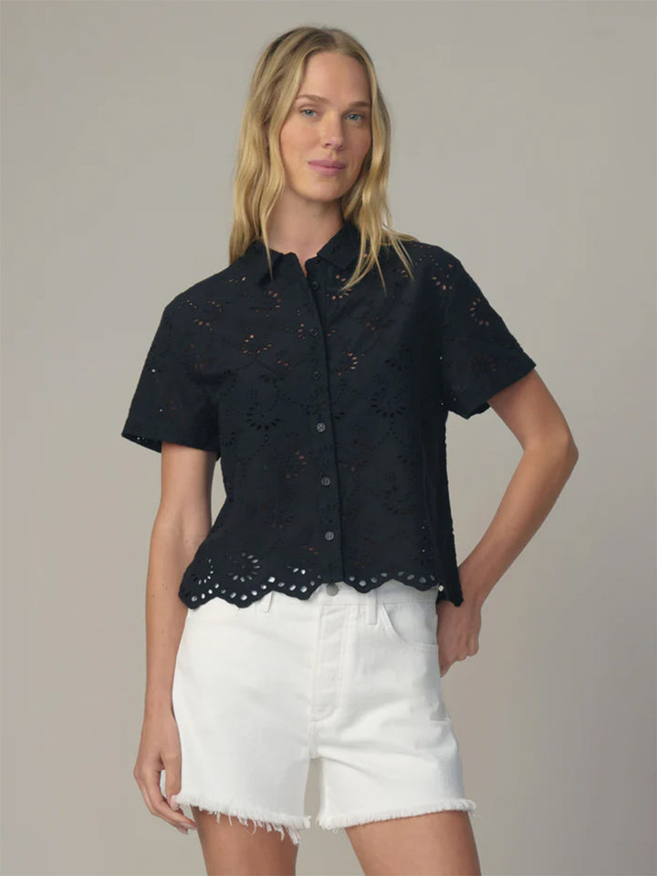 The Eyelet Short Sleeve Shirt in Black