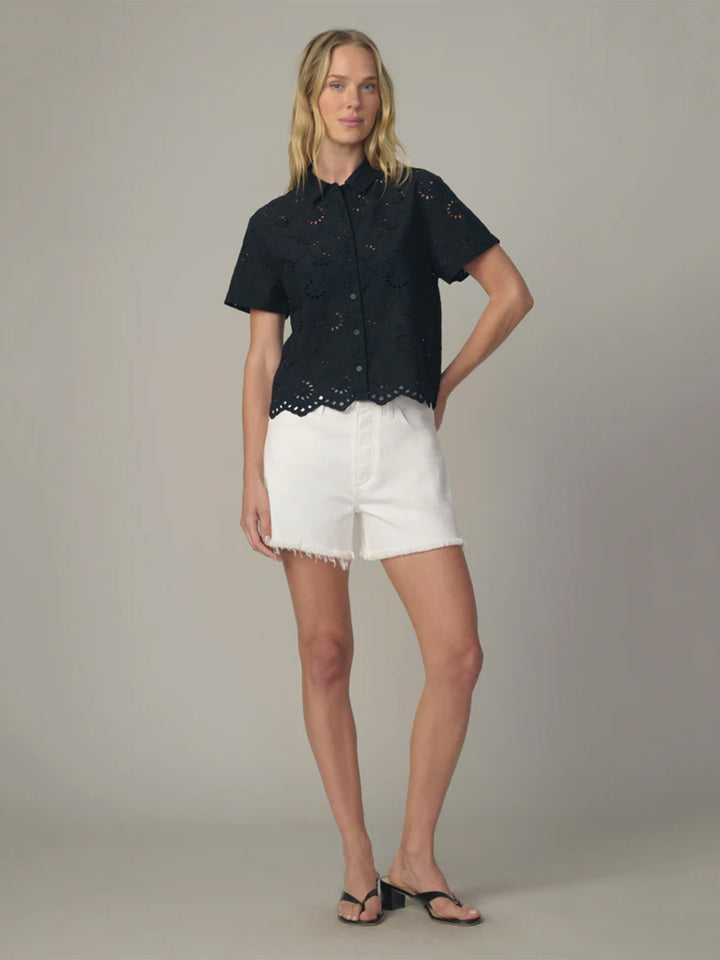 The Eyelet Short Sleeve Shirt in Black